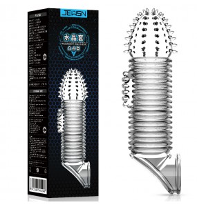 JEUSN - Crystal Penis Sleeve With Ball Strap Dot Type (L:13.5cm - D:3.9cm)